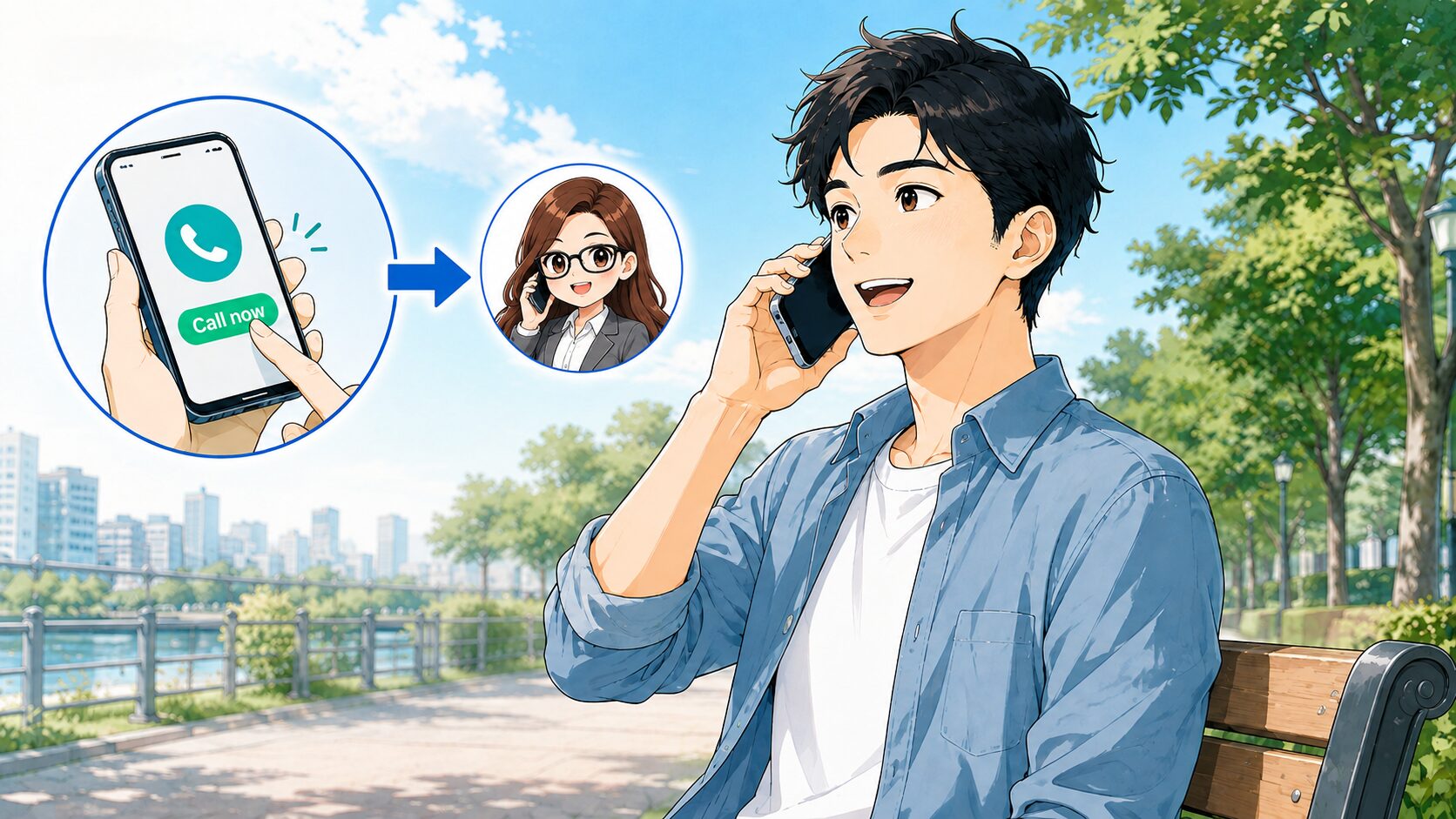 利用者が自分からAI英会話の先生へ電話するイメージ